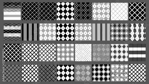 Fotografie Assorted geometric patterns featuring diamonds squares and lines presented as a