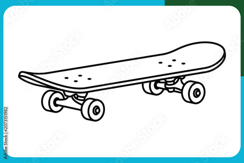 Line drawing of a skateboard on wheels in motion on a white background