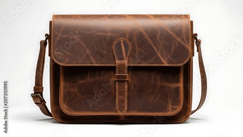 Classic brown leather briefcase isolated on white background, suitable for business, office, travel, fashion, and professional branding concepts.