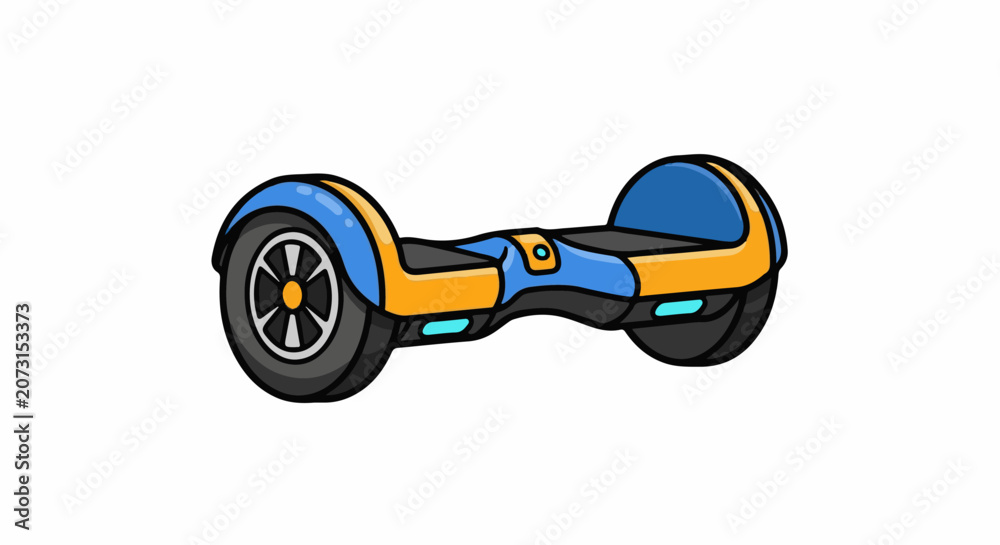 Obraz premium A blue and orange hoverboard with black wheels