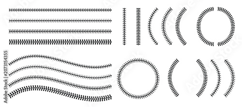 Photos Graphic baseball seam patterns with straight wavy curved lines and circles