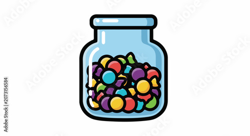 A light blue jar filled with colorful candies