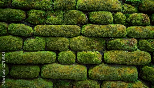 Mossy Brick Wall Texture Nature Close Up Image Green Environment Natural Patterns Organic Concept