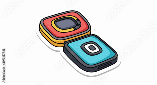 Colorful illustration of two overlapping square objects with rounded corners
