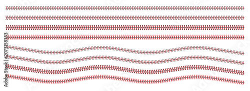Tableau sur toile Red and black baseball seam patterns with straight and wavy lines