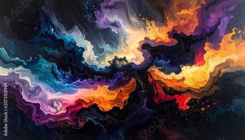 Vibrant colorful abstract swirling cloud.