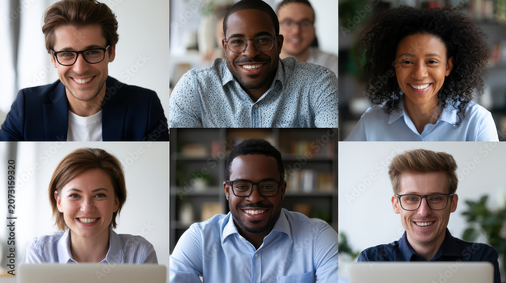 Fototapeta premium Grid of diverse people on a video conference call