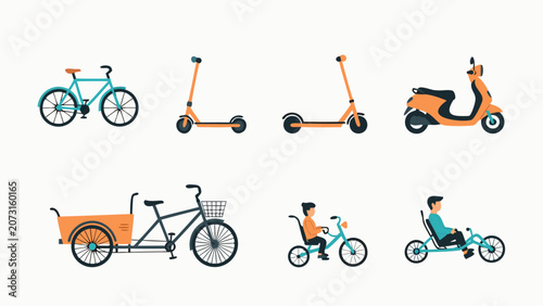 Collection of diverse personal transportation vehicles on a white background