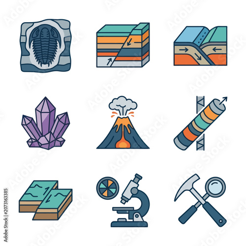 Konstfotografi Geology Science Education Icons Set.