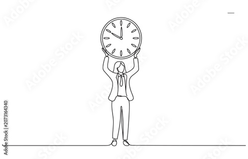Illustration of businesswoman salary woman carry heavy big clock burden, Time management failure concept.