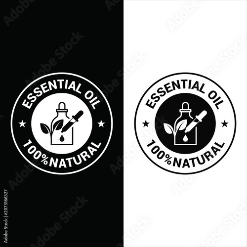 ESSENTIAL OIL 100% NATURAL black icon vector
