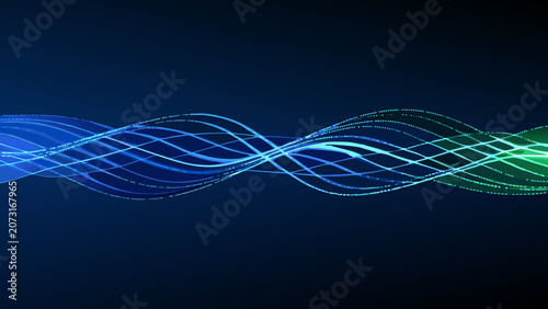 Photos Flowing wave pattern with gradient blue and green hues against a dark background