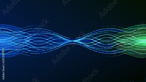 Tableau sur toile Wave pattern with gradient coloring transitions from blue to green against a dar