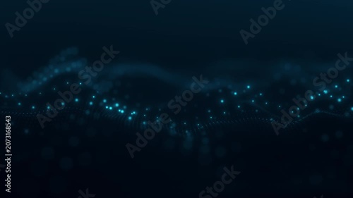 Abstract blue particle wave flowing through a dark digital space with glowing dots and soft depth, perfect for technology, data, science, innovation, and futuristic visuals.