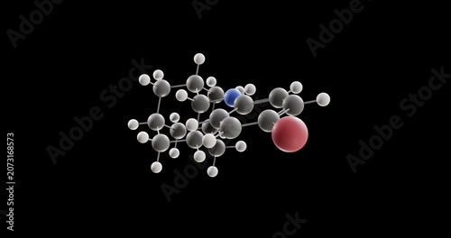 Bromantane molecule, rotating 3D model of central nervous system stimulant, looped video on a black background

