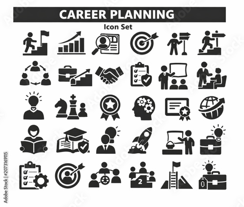 Career Planning Icons Set for Professional Development Goal Setting and Job Growth