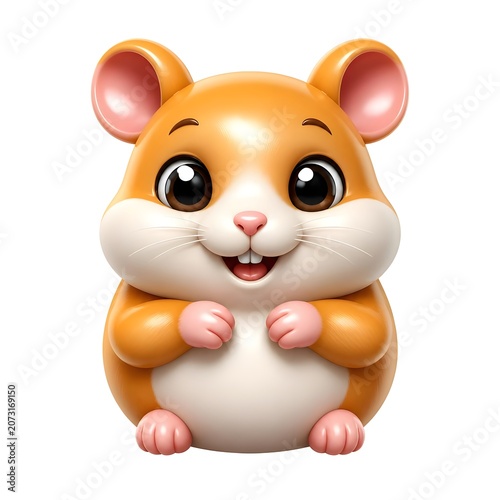 Cute adorable cartoon hamster character front view isolated