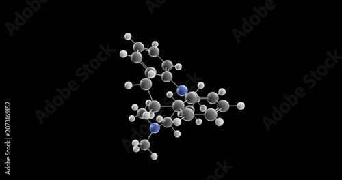 Trimipramine molecule, rotating 3D model of tricyclic antidepressant, looped video on a black background
