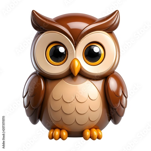 Cute cartoon owl character with big eyes and feathers isolated