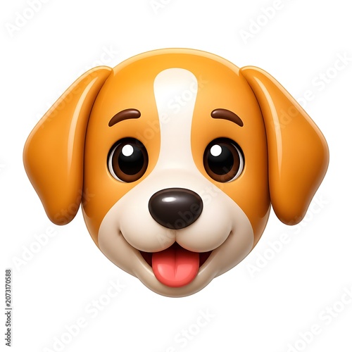Cute cartoon puppy face with big eyes and floppy ears smiling