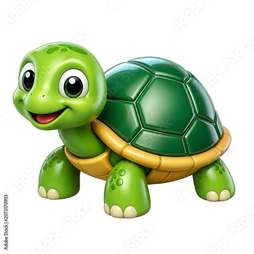 Cute cartoon turtle with green shell and friendly expression isolated on white
