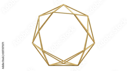 Geometric golden polyhedron sculpture suspended with clean lighting for luxury branding and interior design concepts Isolated on transparent background