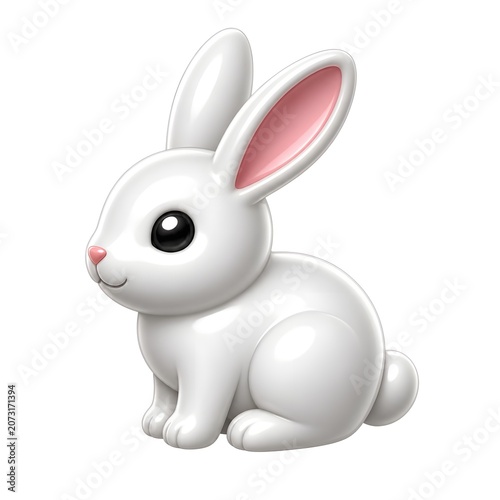 Cute white rabbit illustration with pink ears and dark eyes