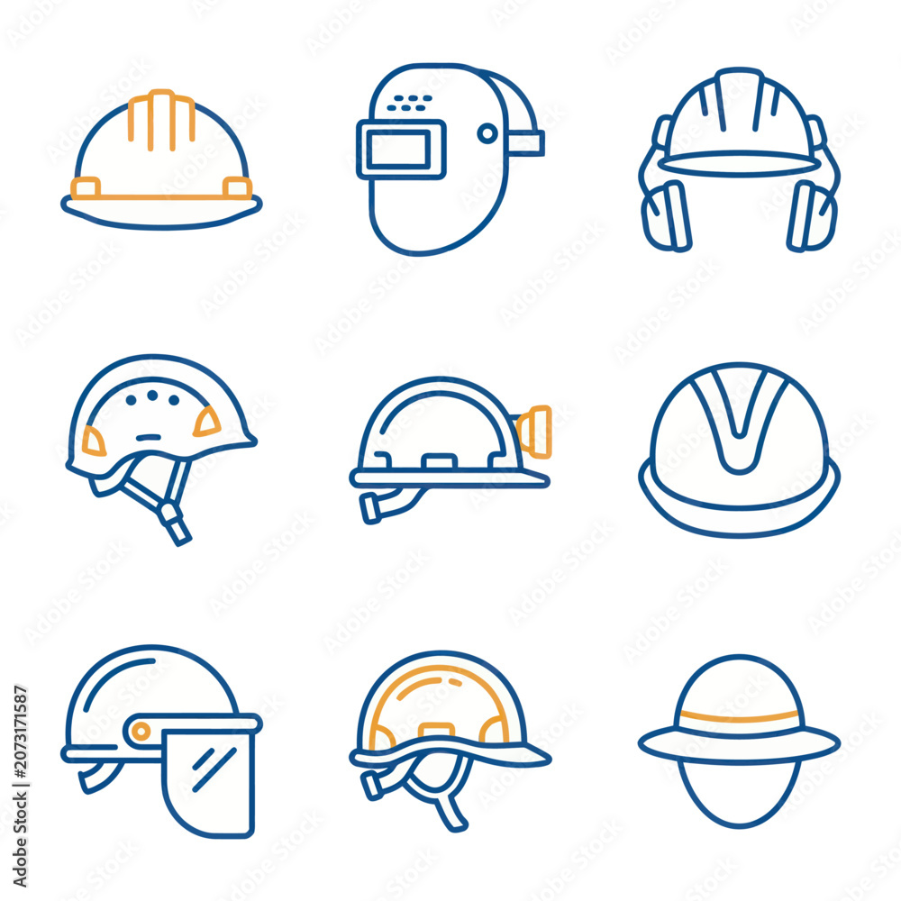 Fototapeta premium Collection of various safety helmets.