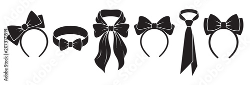 Obraz na plátne A collection of black silhouette bows and a tie on transparent background