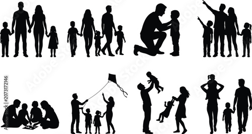 Canvastavla Family silhouette collection showing parents and children bonding in everyday ac
