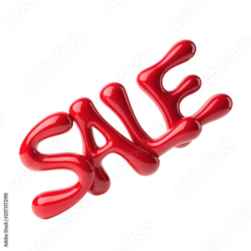 Glossy red SALE text with liquid effect during bright studio lighting isolated on transparent background