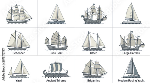 Slika na platnu Sailing ships and boats illustrations.