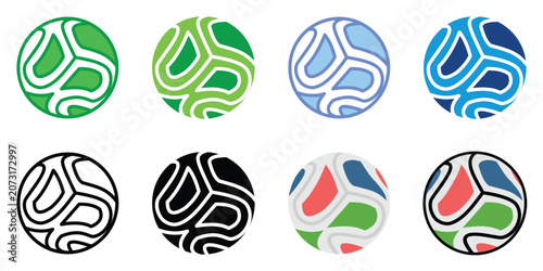 Abstract Soccer Ball Icon Set in Flat, Line and Glyph Style, Football Sports Symbol Collection, Modern Vector Illustration Isolated