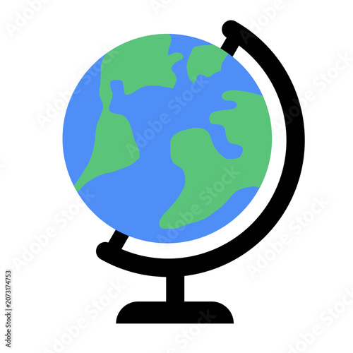 Globe Flat Icon. Simple flat globe icon representing geography, world education, and learning.