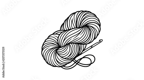 Yarn skein and crochet hook for handmade hobby projects