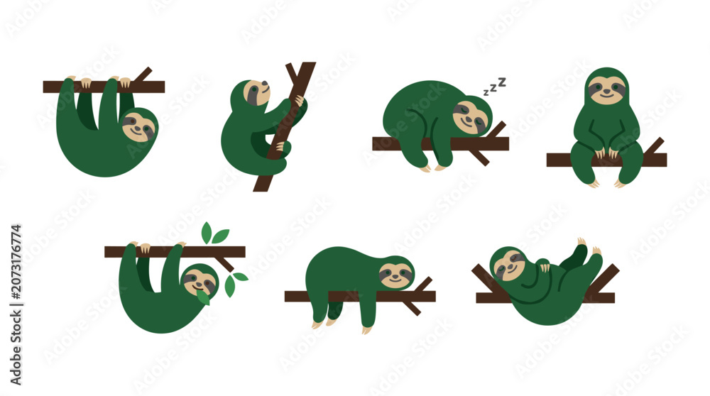 Naklejka premium Sloths Hanging From Trees.