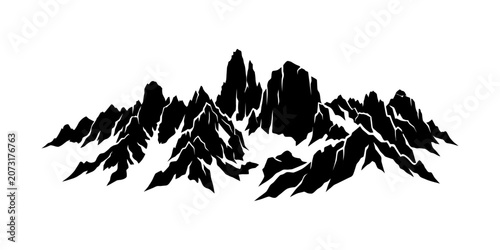 Cuadro en lienzo Distant mountain range silhouette with intricate rocky detail for wide panoramic landscape backgrounds black nature skyline for outdoor adventure and travel design vector peak illustration