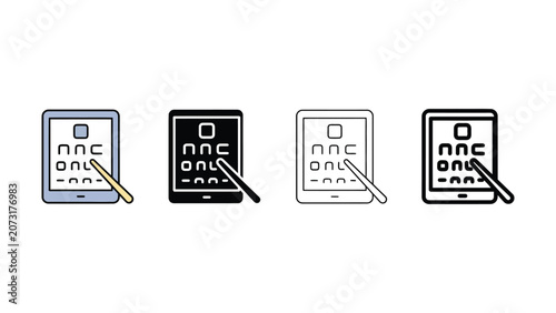 Schilderij op canvas Four different colored tablet computers with stylus on screen display  technolog