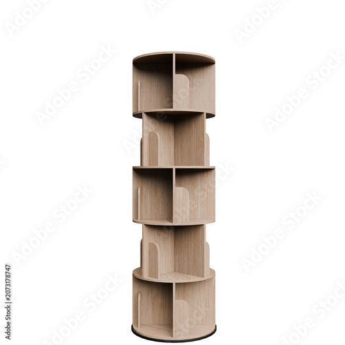 Modern Wooden Rotating Shelf on Black Background
