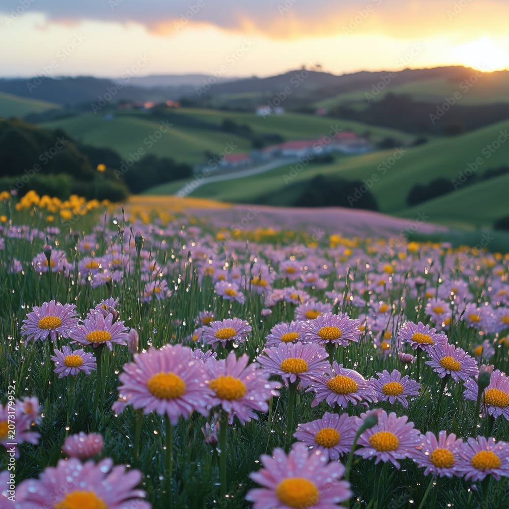 Obraz premium Purple Wildflowers Across Rolling Hills