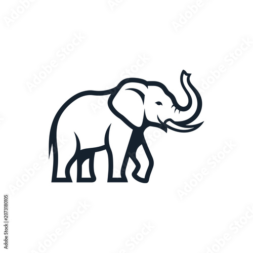 Minimalist black and white elephant icon vector illustration.