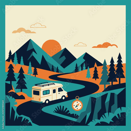 Summer Road Trip Adventure Vector Background