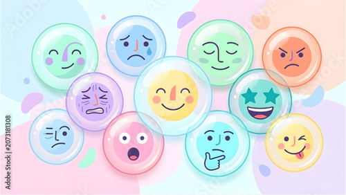 Emotions, Facial Expressions, Emoji Icons Set, Colorful Reactions world Emoji  day