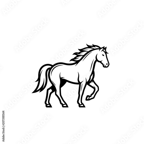 Fotografie Minimalist black and white line art illustration of a walking horse
