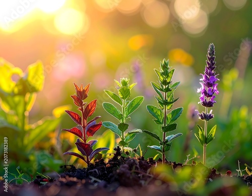 Young Lavender Plants Growing in Garden Soil.