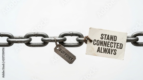 Metal chain with support tag attached to links