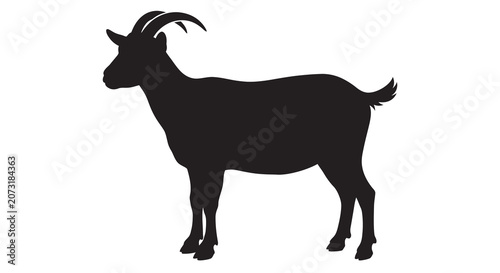 Black goat silhouette against a white background animal profile view