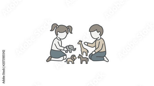 Foto Children Playing with Dogs Outdoors.