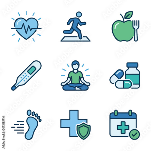 Health and wellness icons set.