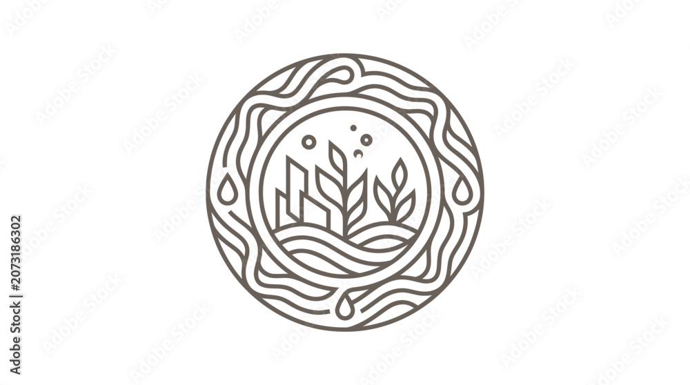 Fototapeta premium Simple Line Drawing of Leafy Plant.